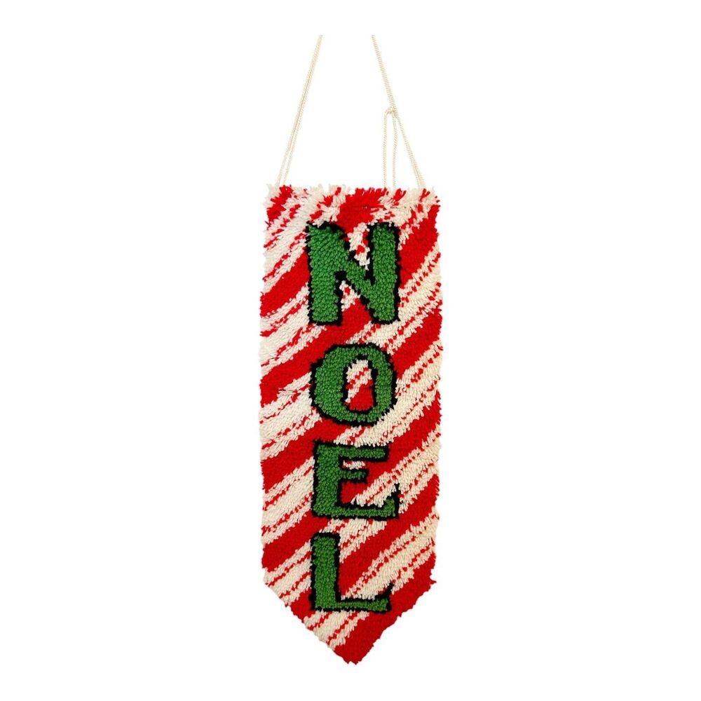 NOEL Latch Hook Candy Cane Striped Wall Hanging 35” Long Christmas Holiday